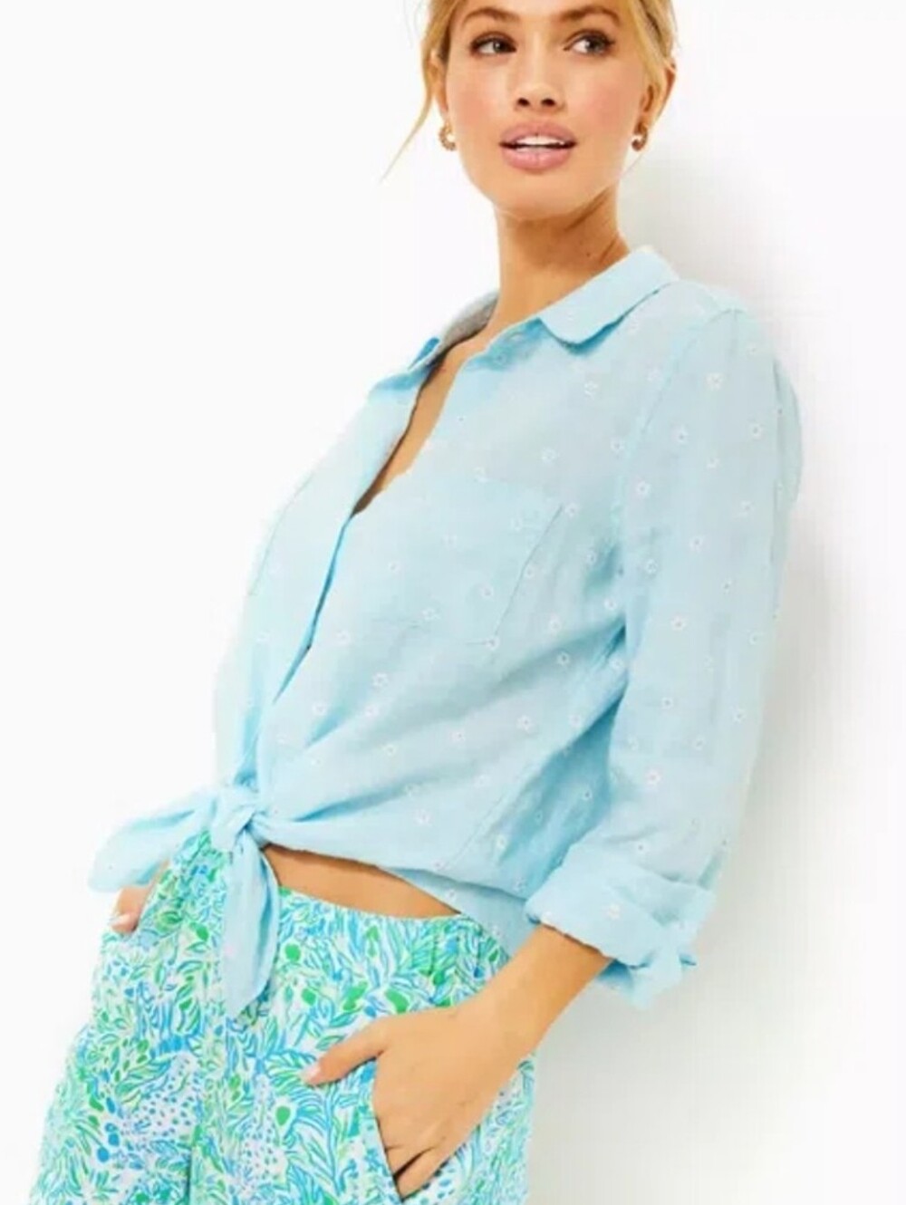 Lilly Pulitzer Sea View Linen 'You Drive Me Daisy' Embroidered Top XS